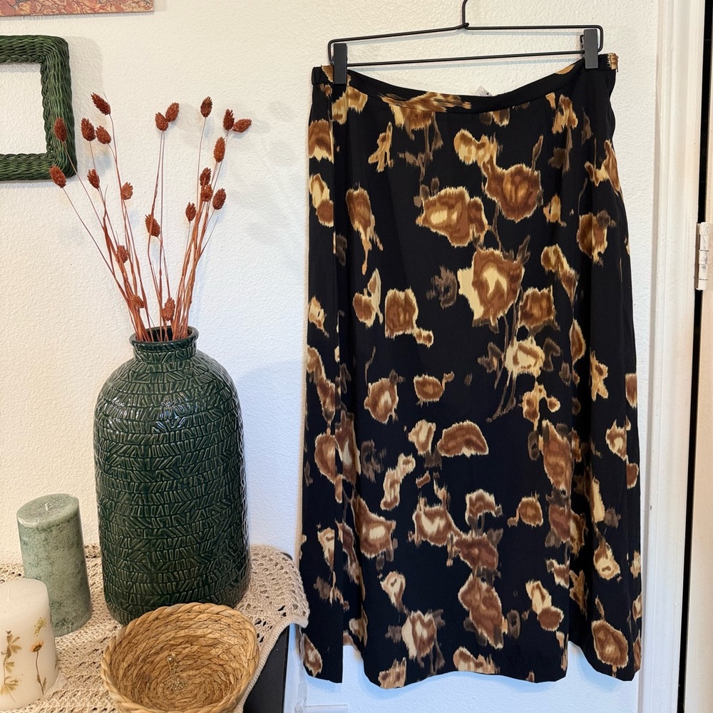 Kathie Lee Collection Black and Brown Floral Maxi Skirt